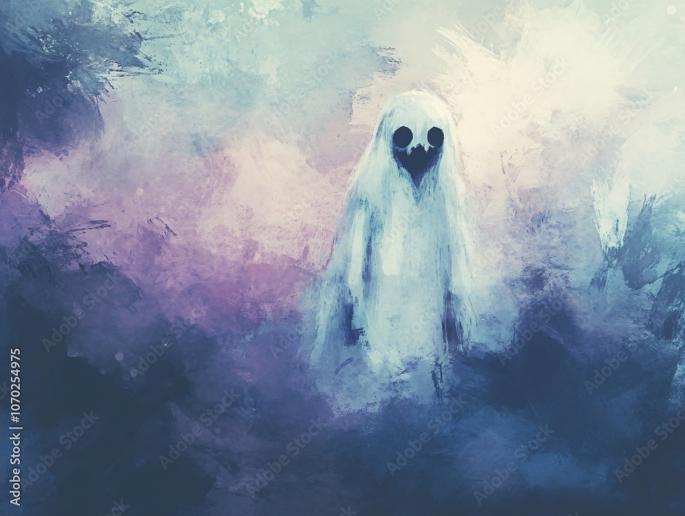 Cute Ghost Girl in Pastel Spooky Scene Cute Ghost Girl in Pastel Spooky Scene