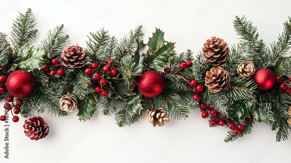 red green garland white background featuring festive elements christmas decorating ideas flat lay top view style red green garland white background featuring festive elements christmas decorating ideas flat lay top view style