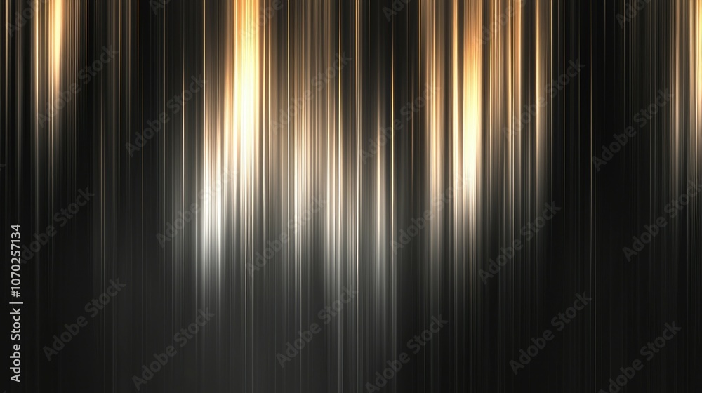 Naklejka premium Abstract background with vertical stripes of gold and white light on a black background.