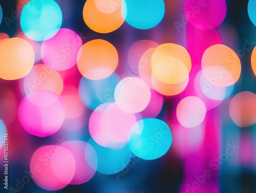 Colorful bokeh lights creating a vibrant and festive atmosphere, abstract background.