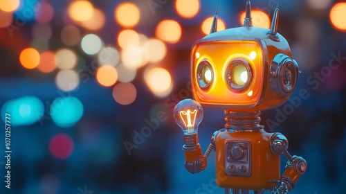 A Mini Robot with a Lightbulb Showcasing a Whimsical photo