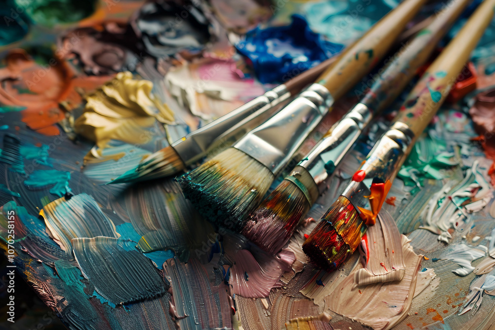 Fototapeta premium Generative AI image of talented artist passionately painting with vibrant colors on a large canvas in an art studio