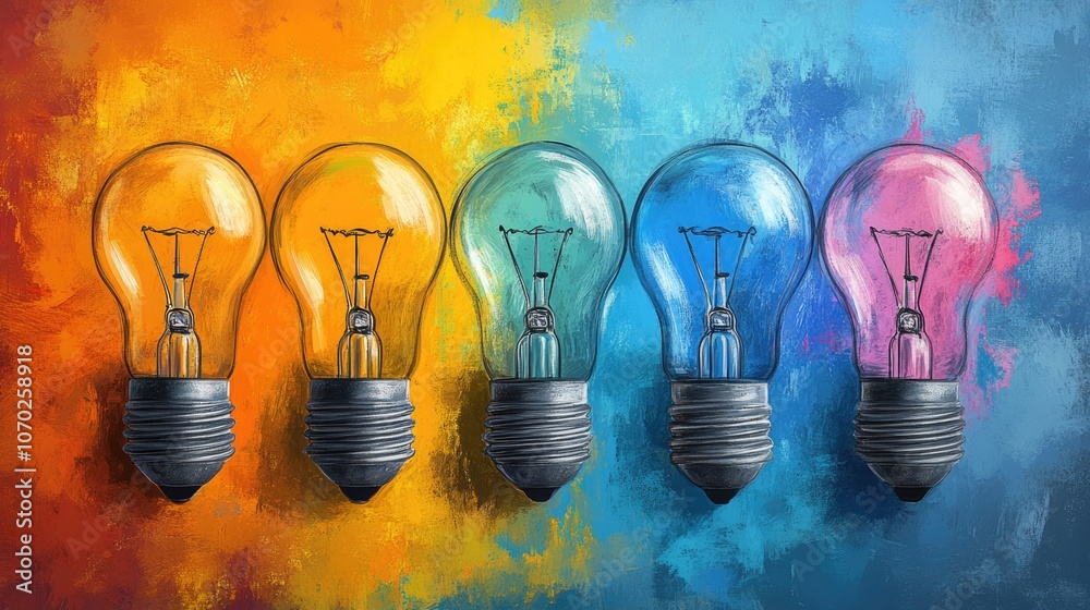 Colorful light bulbs against a vibrant abstract background Colorful light bulbs against a vibrant abstract background