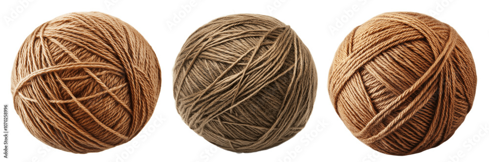 Set of brown balls of yarn isolated on the background. Yarn clipart on a transparent background. Generative AI. Set of brown balls of yarn isolated on the background. Yarn clipart on a transparent background. Generative AI.