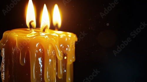 Drips of melting candle wax on a dark background photo