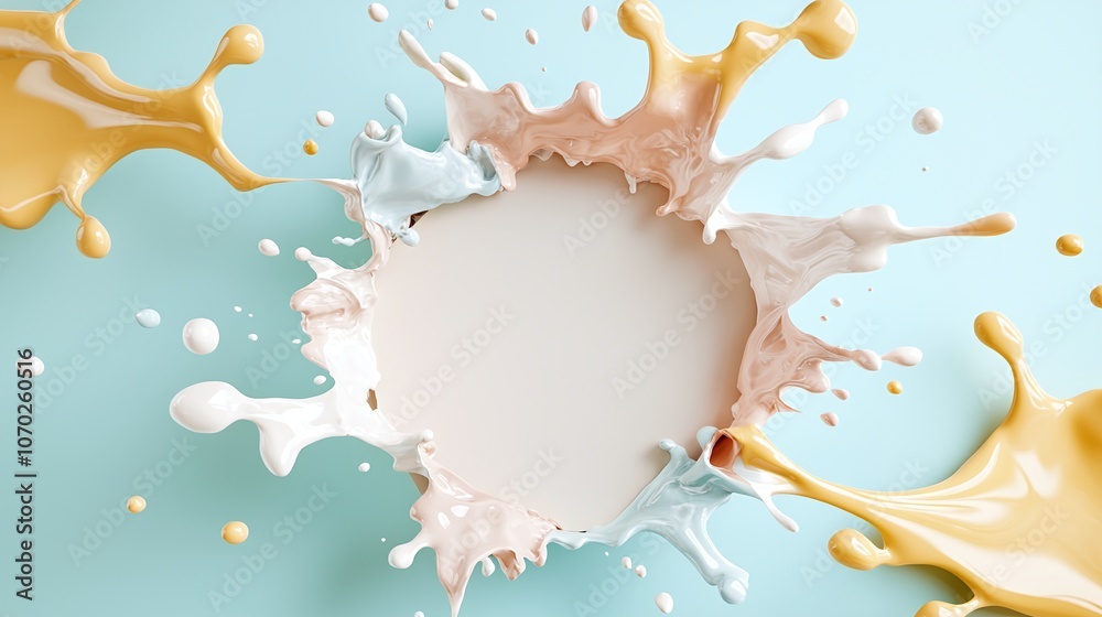 A colorful splash of different liquids on a blue background, creating an artistic and dynamic visual effect. A colorful splash of different liquids on a blue background, creating an artistic and dynamic visual effect.