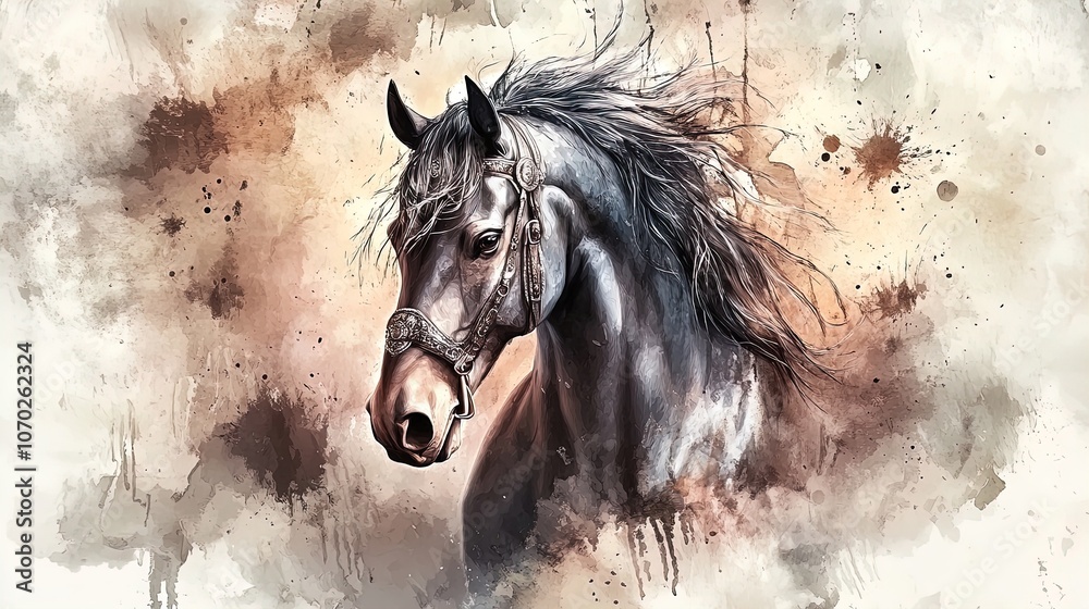 Obraz premium Stunning Close-Up Portrait of a Sleek Black Stallion with Shimmering Mane: Perfect for Equine Art Posters or Stylish Sports Décor