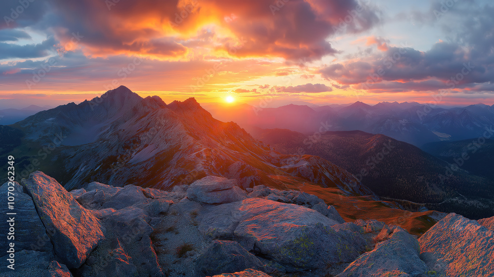 Obraz premium Serene sunset landscape of Slovakia's rocky mountain range