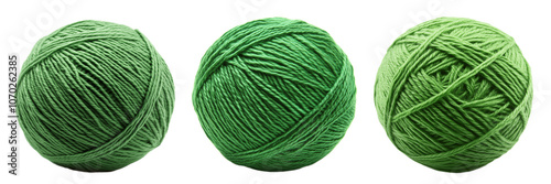 Set of green balls of yarn isolated on the background. Yarn clipart on a transparent background. Generative AI.