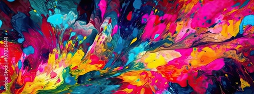 a colourful fresh abstract background painted with oil brush strokes on black canvas  photo