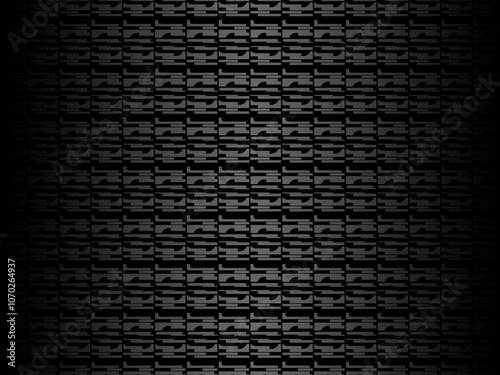 Abstract metallic carbon texture and chromium lines on sheet metal holes modern design background.