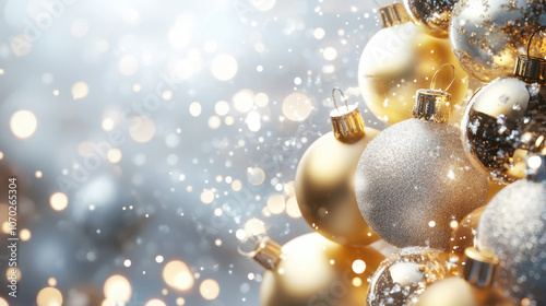 christmas background with golden baubles