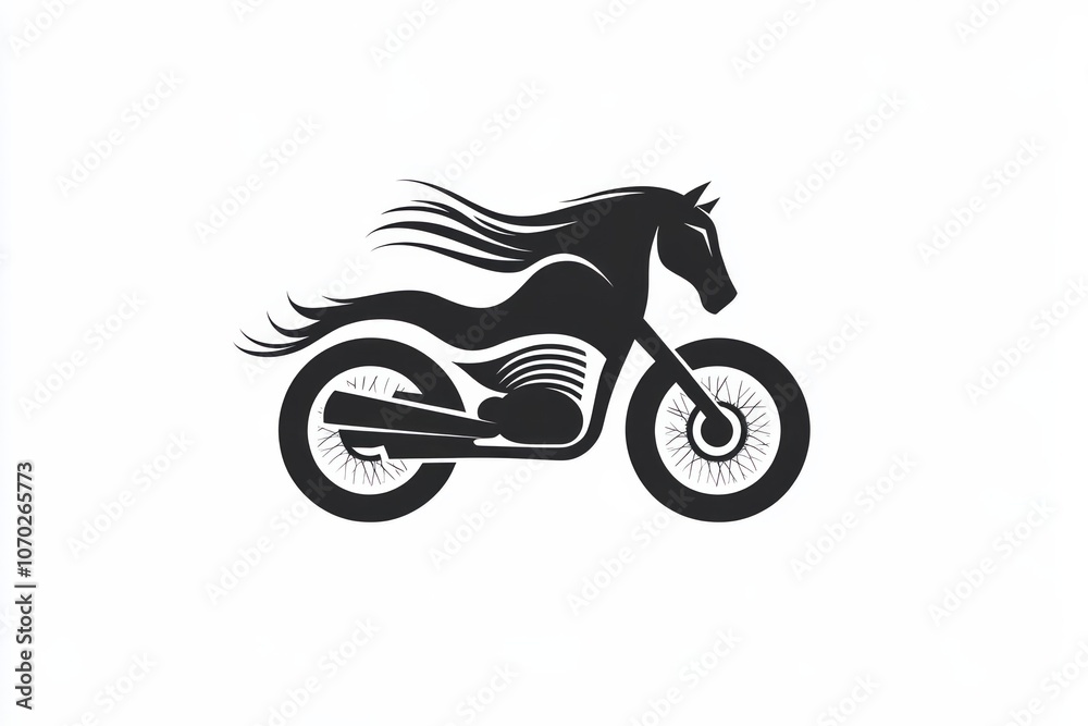 Fototapeta premium minimal half horse-motorcycle logo, black and white