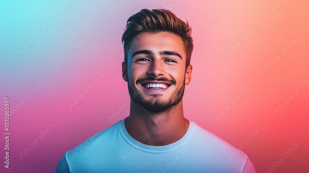 Confident man smiling on gradient backdrop Confident man smiling on gradient backdrop
