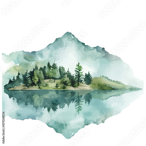 A watercolor vector of a lake, isolated on a white background.