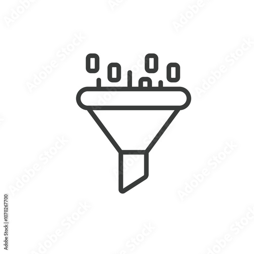 Data Funnel, icon in line design. Funnel, data, flow, conversion, process, analysis, marketing on white background vector. Data Funnel editable stroke icon