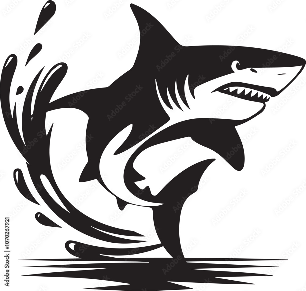Fototapeta premium shark in water, silhouette, vector