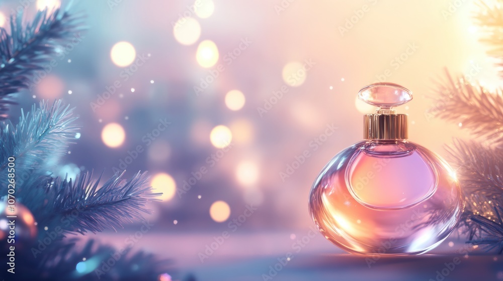 Abstract holiday background with luxury perfume bottle