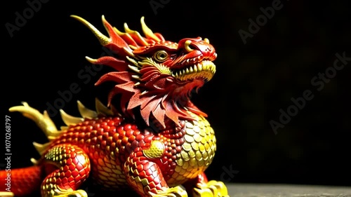 Wallpaper Mural Red dragon figurine with gold accents on dark background Torontodigital.ca