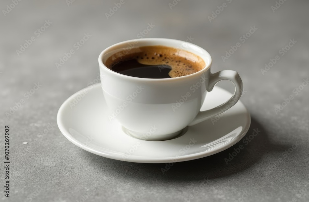 Elegant porcelain coffee cup and saucer on textured background, ideal for brand identity or product design mockup. Elegant porcelain coffee cup and saucer on textured background, ideal for brand identity or product design mockup.