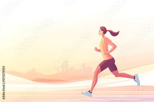 Female runner in motion on a warm-toned backdrop