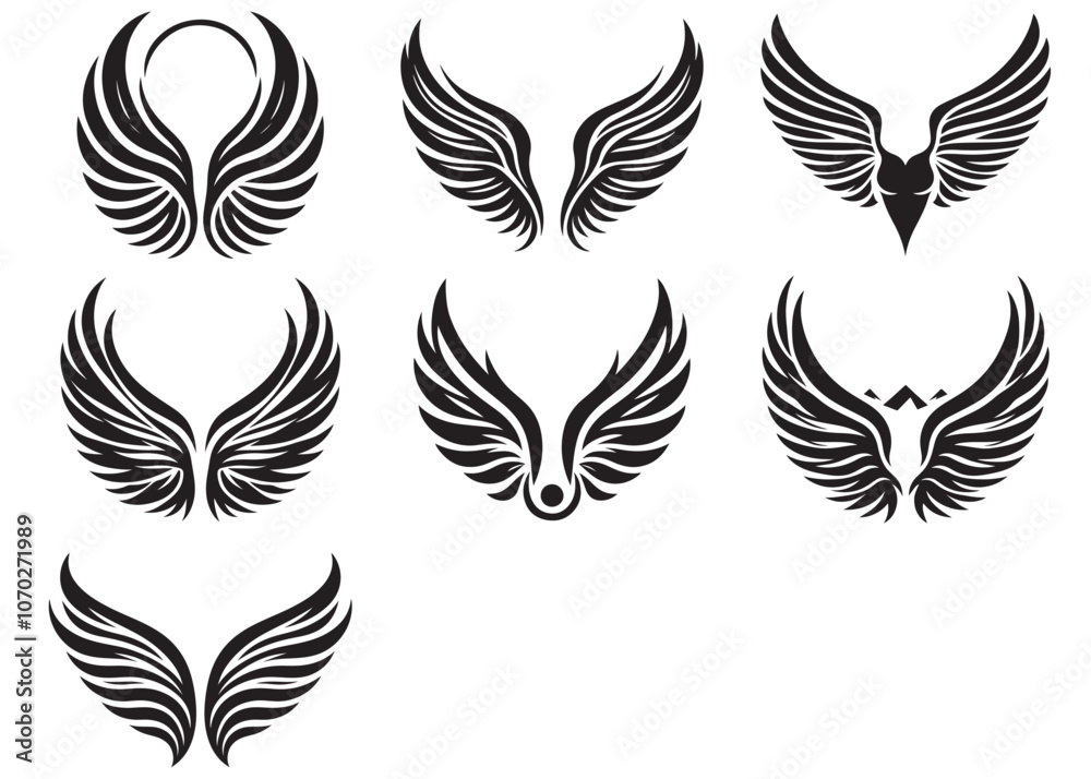 angel wings logo design vector illustration, bird wings vector illustration, vector silhouette angel wings, black and white angel wings Silhouette, wings icons set, wing logo
