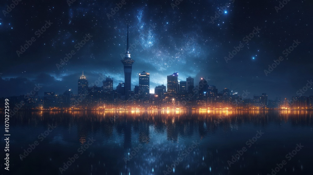 Night Cityscape Under Starry Sky Night Cityscape Under Starry Sky