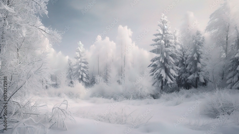 Winter Landscape with Snowy Trees and Soft Light Winter Landscape with Snowy Trees and Soft Light
