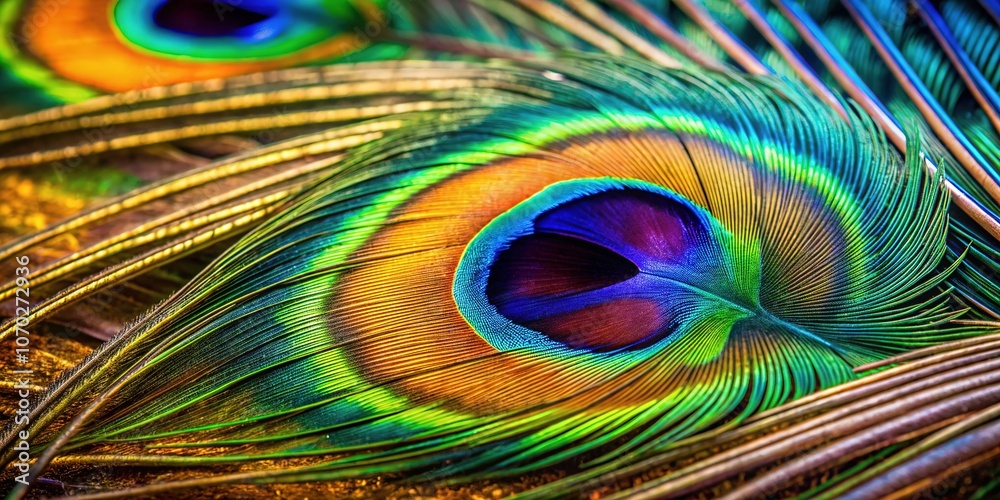 Obraz premium High-resolution AI art, vibrant peacock feather, macro view.
