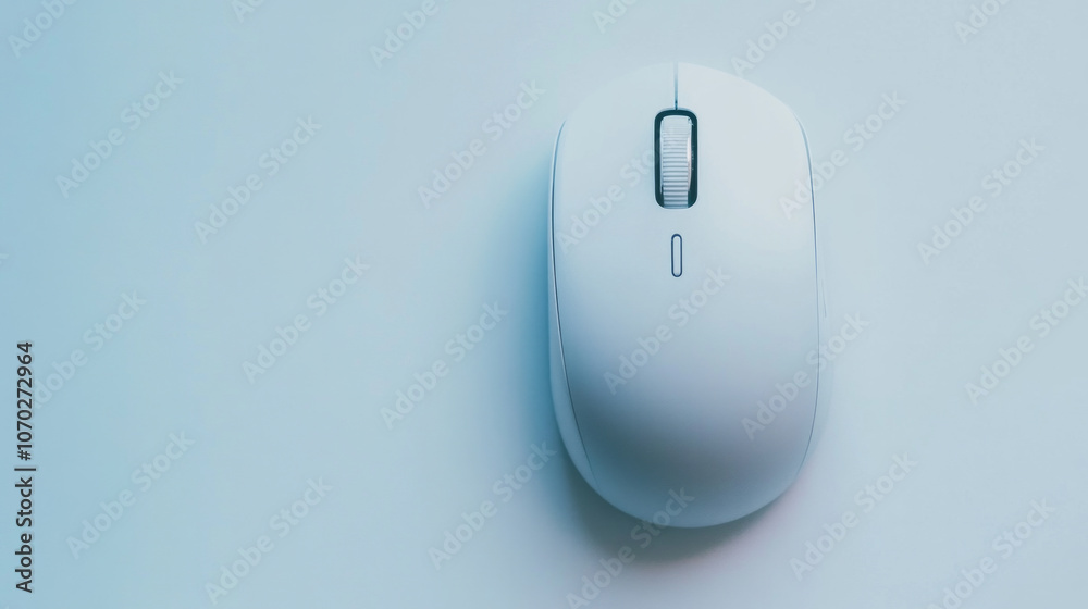 A sleek white computer mouse rests on a clean white background, showcasing its smooth design and minimalistic features A sleek white computer mouse rests on a clean white background, showcasing its smooth design and minimalistic features