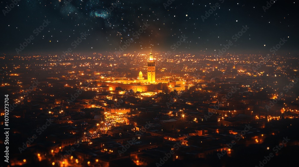 Nighttime Cityscape with Stars Nighttime Cityscape with Stars