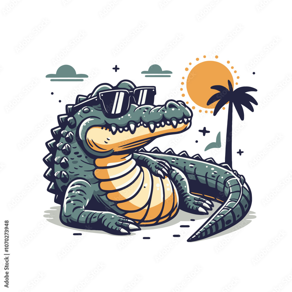 Crocodile or alligator in sunglasses cartoon character. isolated vector illustration
