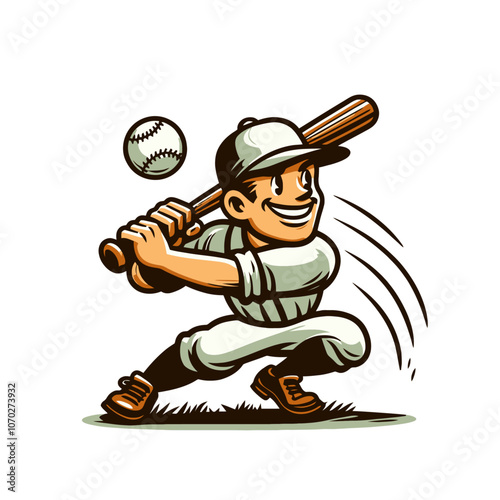 Baseball player retro cartoon character. Isolated vector illustration