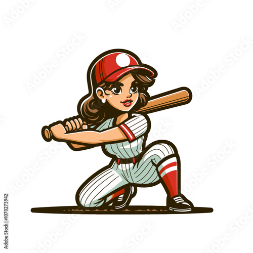 Baseball player retro cartoon character. Isolated vector illustration