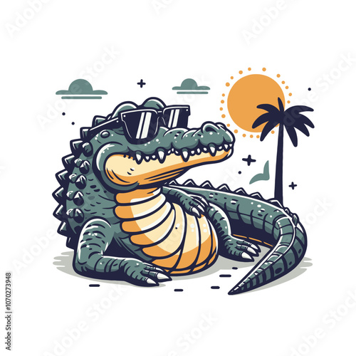 Crocodile or alligator in sunglasses cartoon character. isolated vector illustration