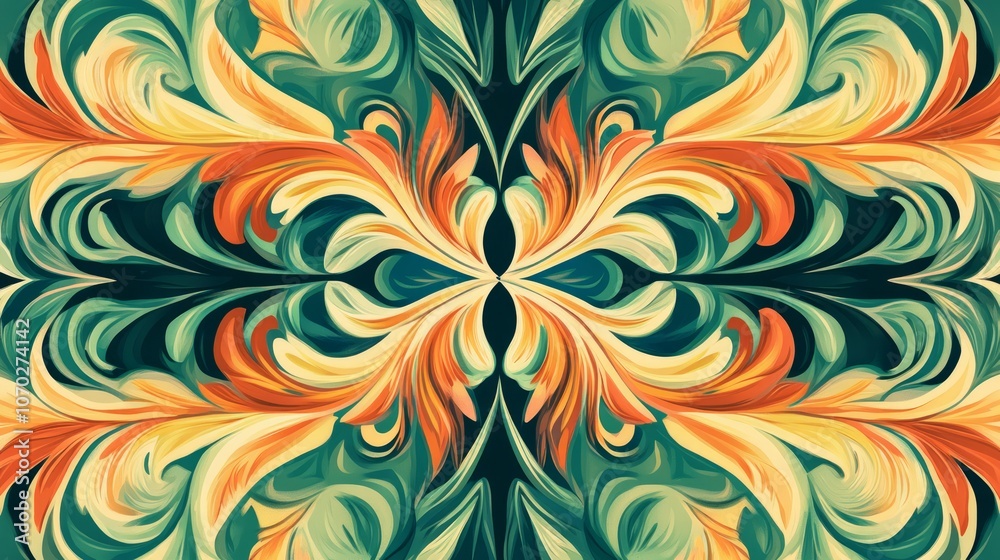 Fototapeta premium Trippy background pattern, using only the colors orange and green.