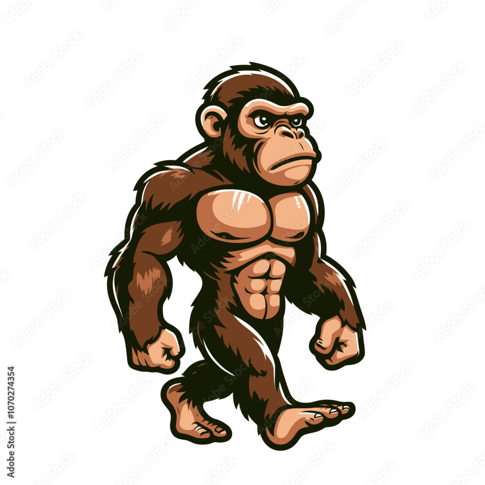 Fototapeta premium Cartoon monkey ape character mascot walking. Isolated vector illustration