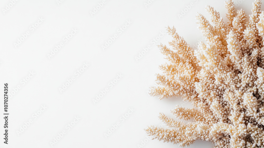 A detailed fragment of coral on a white background showcasing natural textures and organic forms in a minimalist setting A detailed fragment of coral on a white background showcasing natural textures and organic forms in a minimalist setting