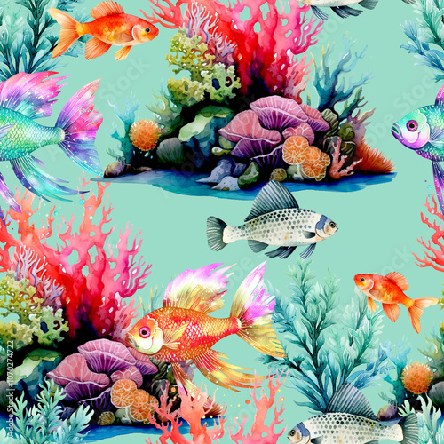 Watercolor Underwater Seamless Pattern