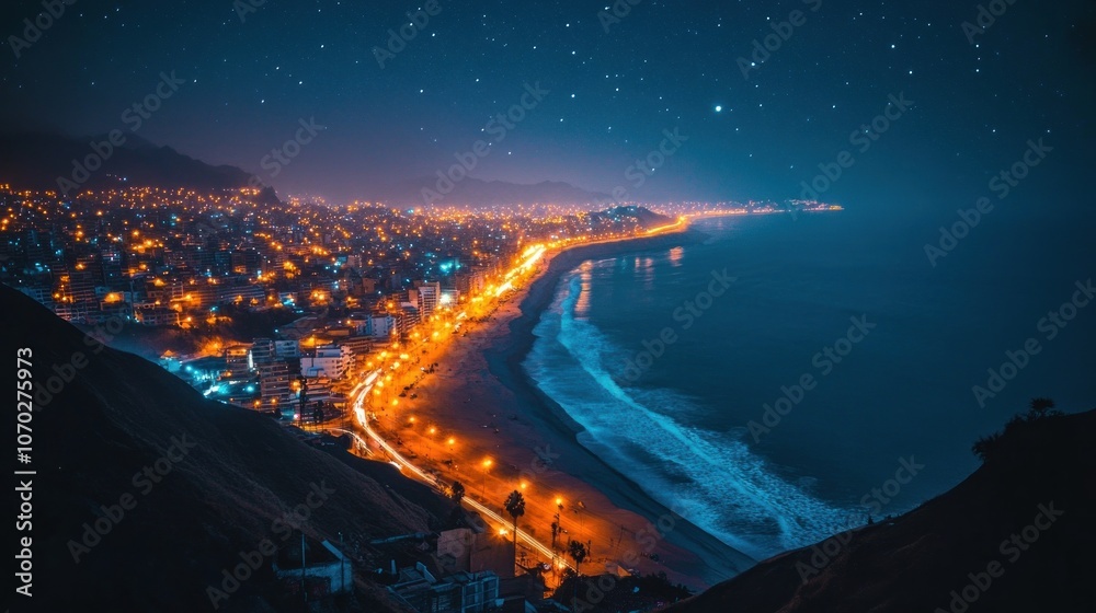 Night Cityscape with Ocean Night Cityscape with Ocean