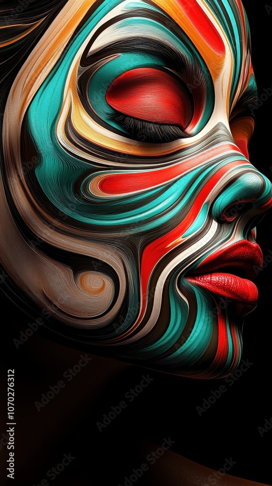 Abstract Face Painted in Colorful Swirls Abstract Face Painted in Colorful Swirls
