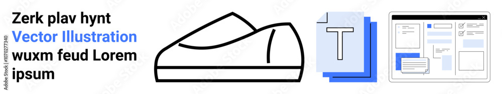 Shoe outline with simple lines, document and text icons. Ideal for design, fashion, education, presentations, layouts, themes, projects Landing page Shoe outline with simple lines, document and text icons. Ideal for design, fashion, education, presentations, layouts, themes, projects Landing page