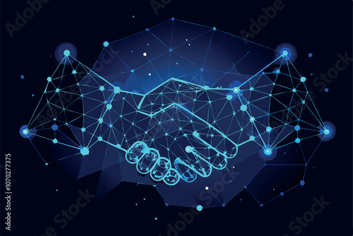 Blockchain and Technology Partnership Digital Handshake Concept Art