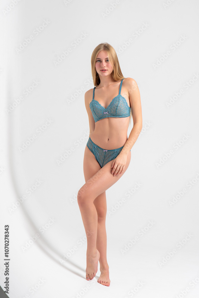 Summer, body and portrait of woman in studio with confidence for fashion and swimwear. Model girl, happiness and bikini for tropical holiday and relax with aesthetics and glow by white background Summer, body and portrait of woman in studio with confidence for fashion and swimwear. Model girl, happiness and bikini for tropical holiday and relax with aesthetics and glow by white background
