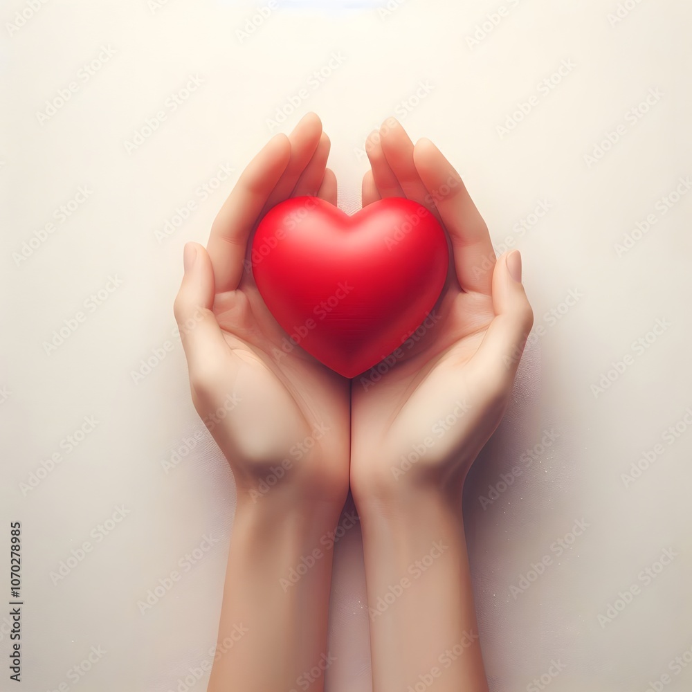 Obraz premium Gentle Hands Cradling a Heart Symbolizing Love and Support isolted in white background