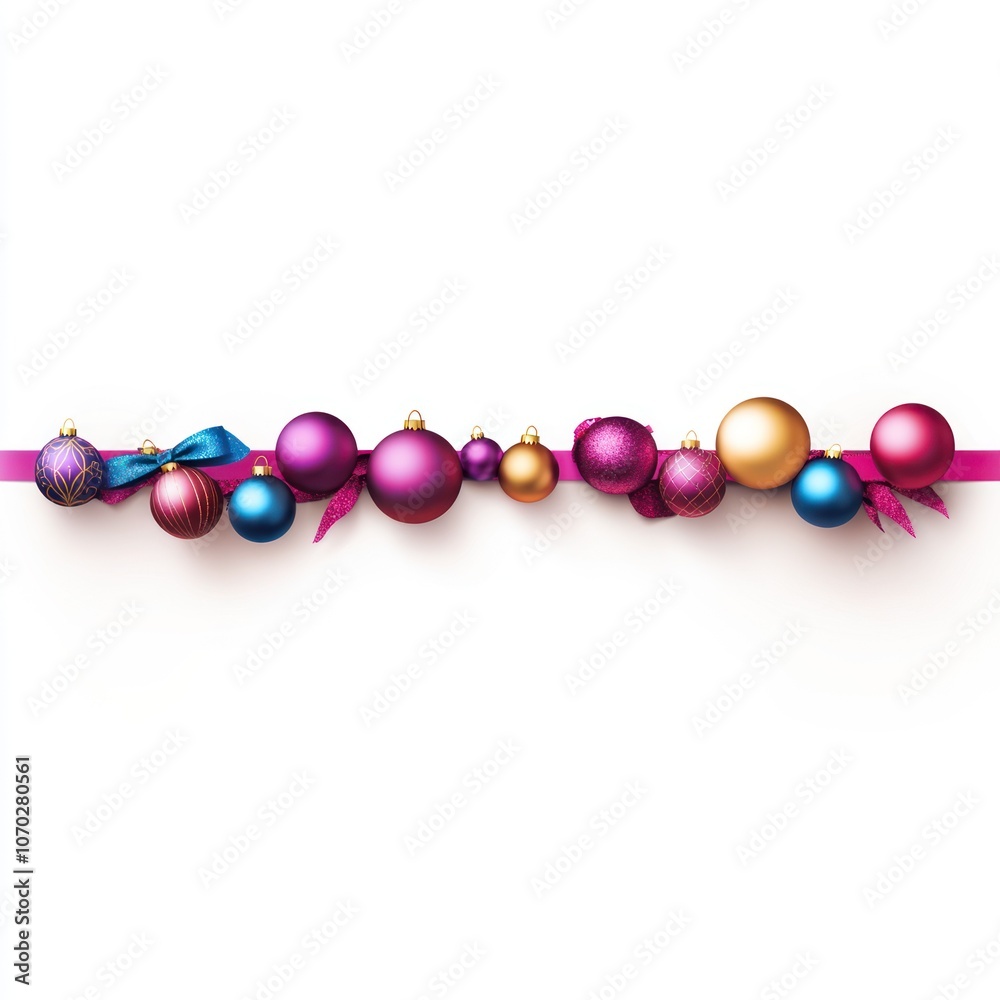 Christmas and New Year greeting banner with colorful baubles and ribbons Christmas and New Year greeting banner with colorful baubles and ribbons