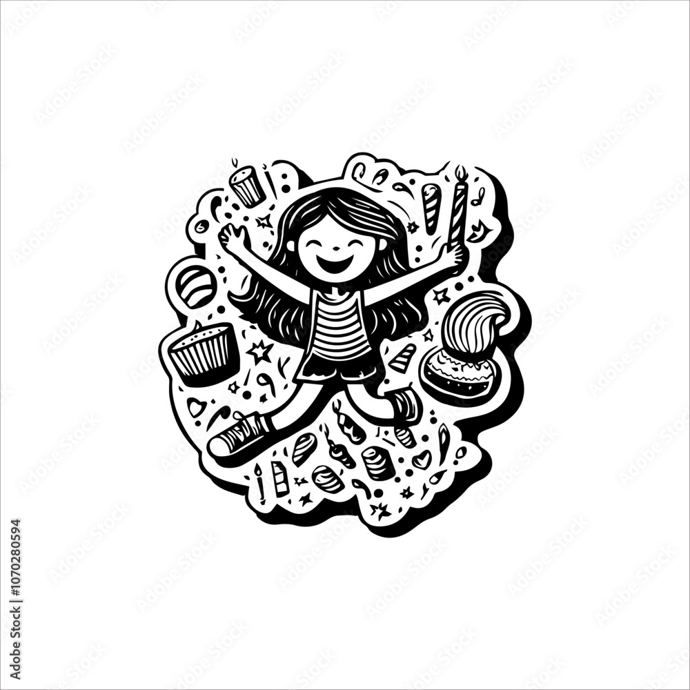 Sticker Simple Design Doodle Balck And WHite Vector Sticker Simple Design Doodle Balck And WHite Vector
