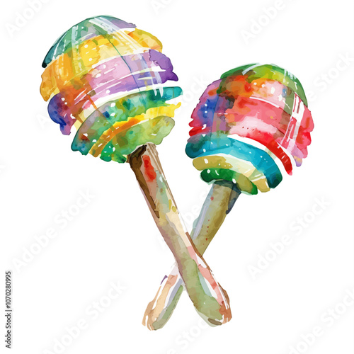 A watercolor vector of maracas, isolated on a white background.