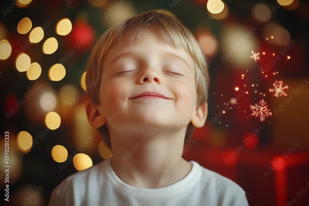 Boy Smiling with Christmas Lights Boy Smiling with Christmas Lights