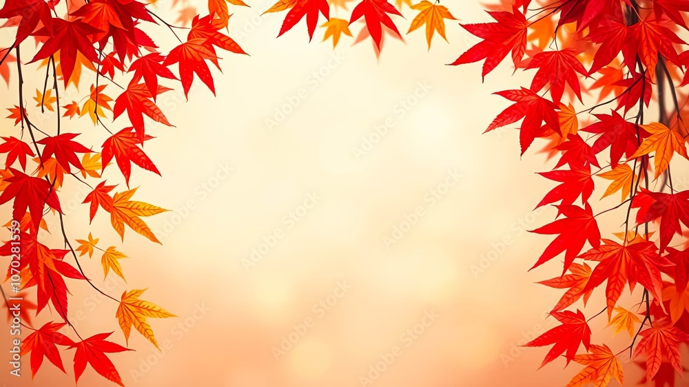 Autumnal Hues A Symphony of Crimson and Amber Leaves Frame a Softly Blurred Background Autumnal Hues A Symphony of Crimson and Amber Leaves Frame a Softly Blurred Background